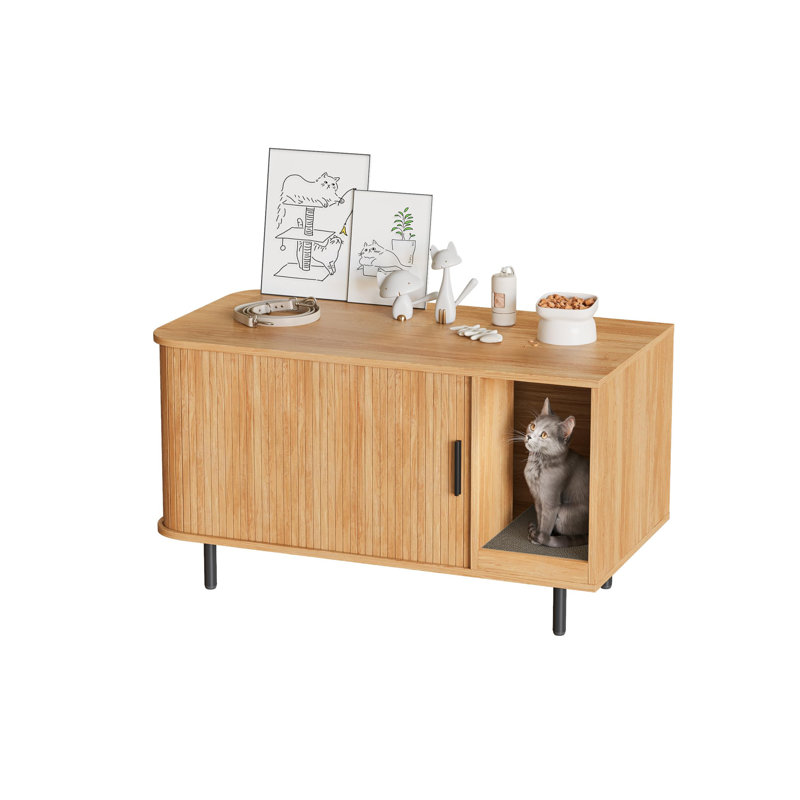 Cat Litter Box Enclosure With Cat Scratch Pad, Light Brown