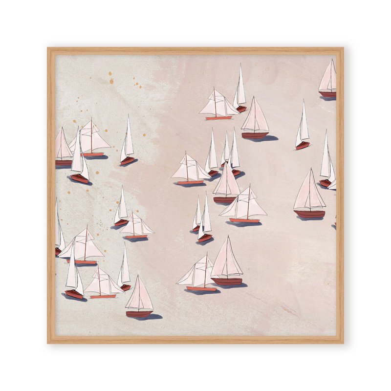 Coastal Retreat Modern Ensemble: Sailboat Odyssey, 24" H x 24" W, Framed Canvas, White