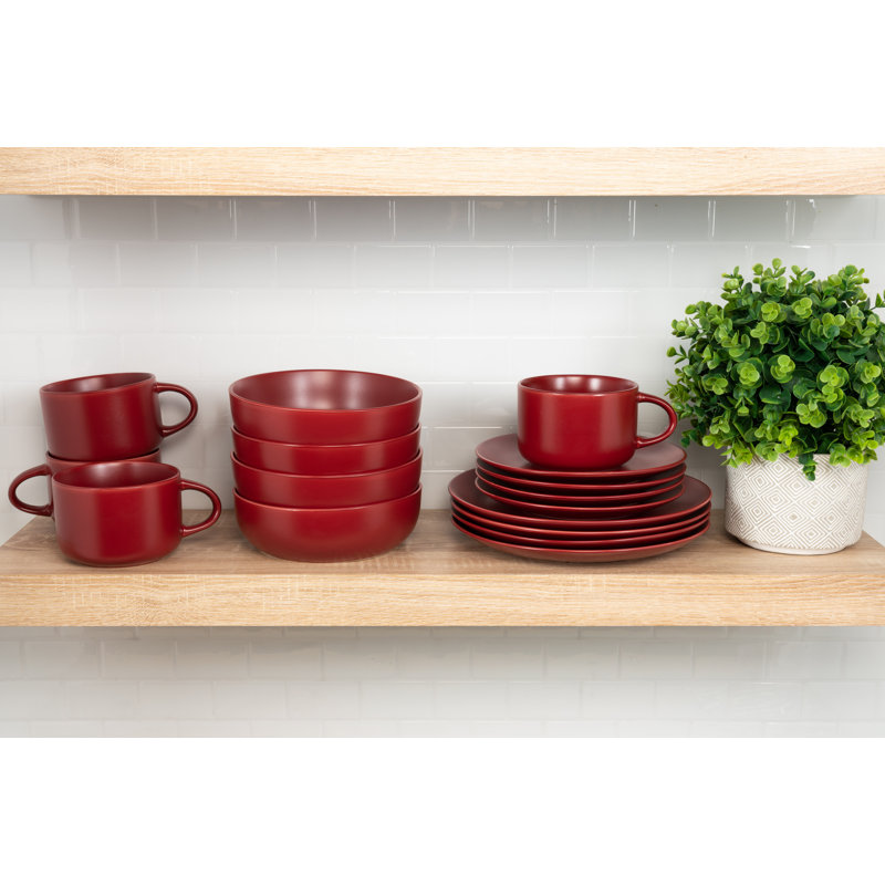 Wazee Matte 16 Piece Dinnerware Set, Service for 4, Red