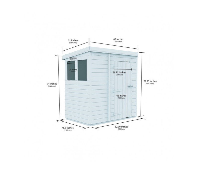 Total Sheds 5ft x 4ft Composite Pent Garden Shed - Single Door - With Windows - EPDM Rubber Roof - UK Manufactured