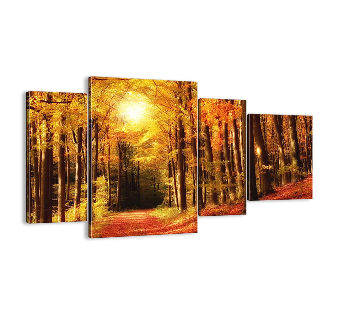 4-tlg. Leinwandbilder-Set - Fotografie „Golden Autumn on a Forest Road”