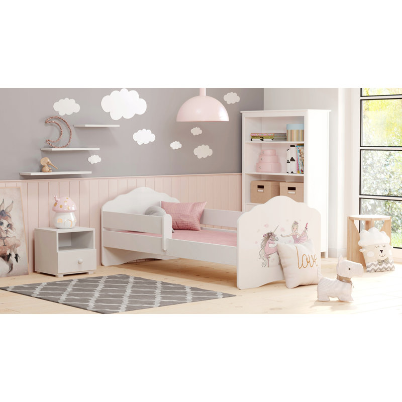 FALA children's bed with railing - Girl with unicorn, Cot Bed / Toddler (70 x 140cm)