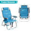 Chaise de plage de camping pour l'extérieur avec siège surélevé, structure en aluminium bleu, tissu en polyester 600D, dossier réglable à 5 positions