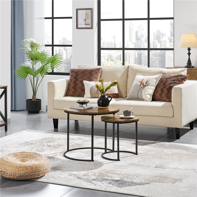 2 Piece Coffee Table Set Wood Nesting Table, Rustic Brown