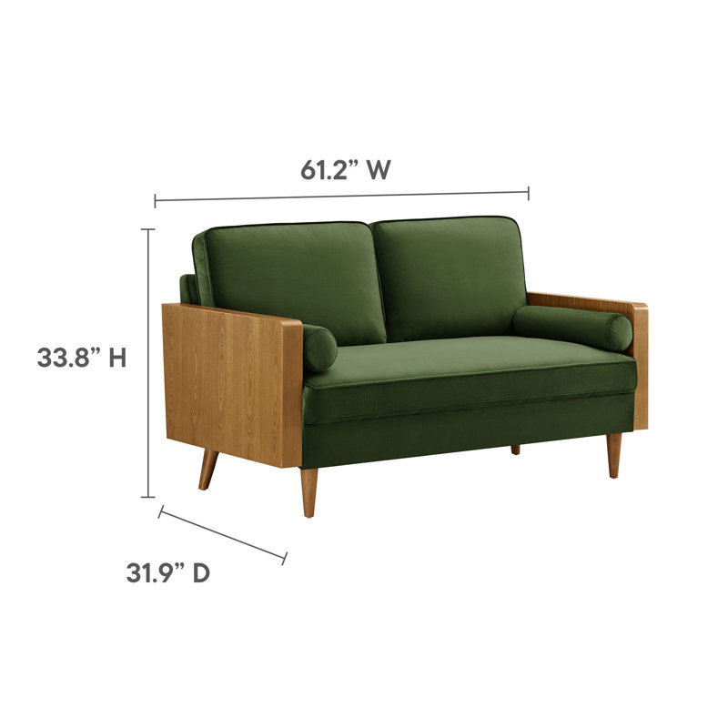 Kellan Performance Velvet Sofa In Walnut Alabaster, 33.86" H x 61.22" W x 31.89" D, Walnut Moss Green, 2