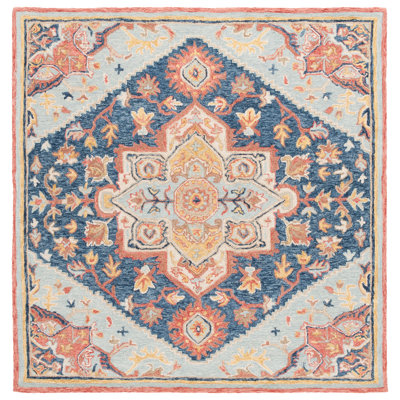 Tapis oriental en laine / coton touffeté à la main Sharl - bleu marine / rouge