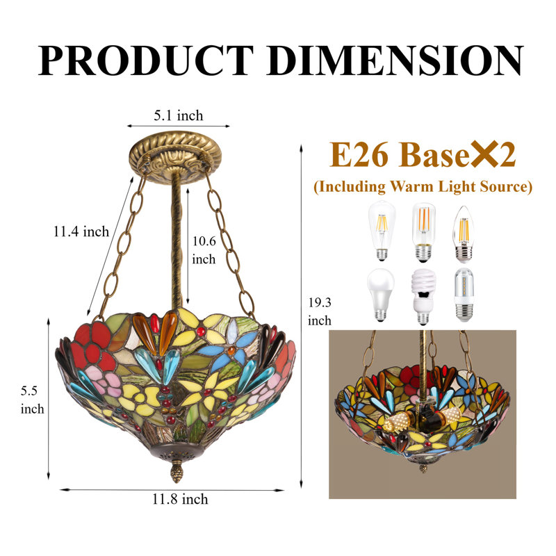 Lustre rustique Masek Tiffany D30 (lumière chaude e26 × 2 incluse)