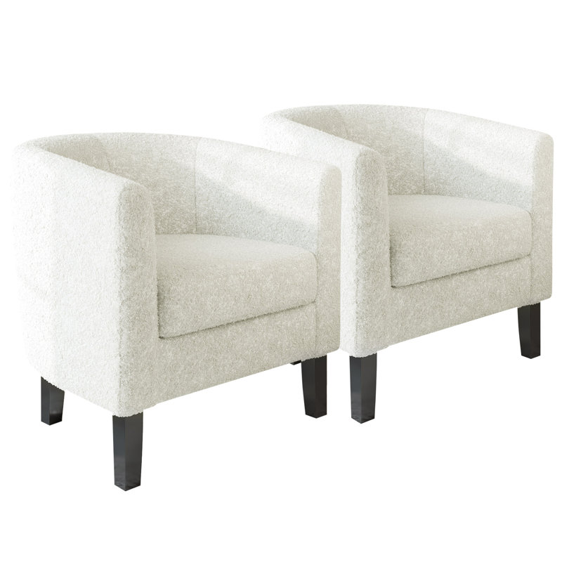 Fauteuil demi-tonneau de 26,77 po Munson, Polyester peluche blanc