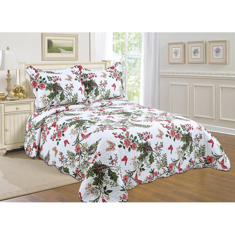 Ensemble de literie pour courtepointe 3 pièces - couvre-lits à motif floral - couvre-lits toutes saisons - microfibre légère