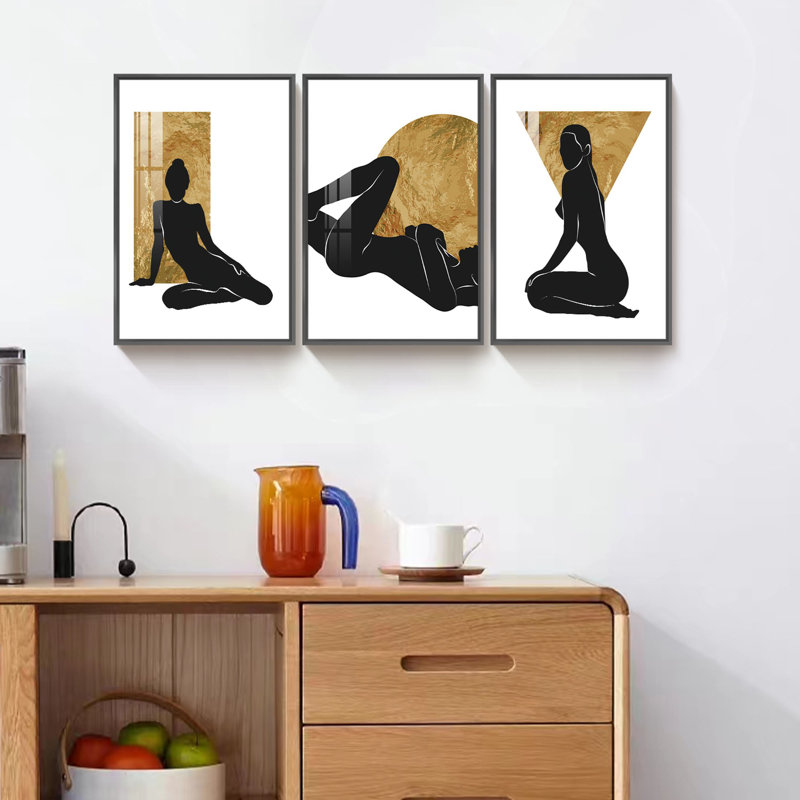 Art encadré sur toile 3 pièces, Cadre noir, H 16 po x l 36 po x P 1 po