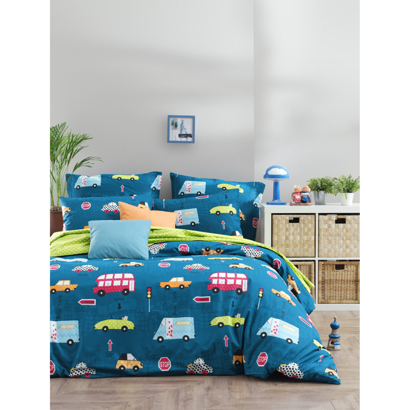 Ensemble de housse de couette 100% coton bleu / jaune / noir / blanc Reepham