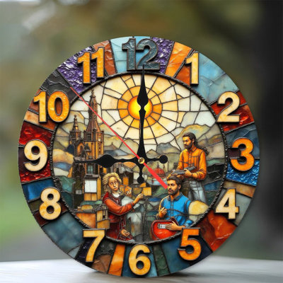 Artisan Handcrafted Colorful Stained Glass Wall Clock