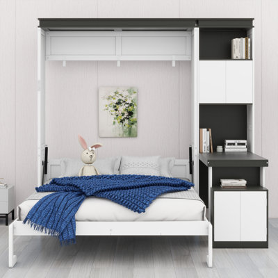Lit escamotable minimaliste avec bureau, tablettes et armoires intégrés