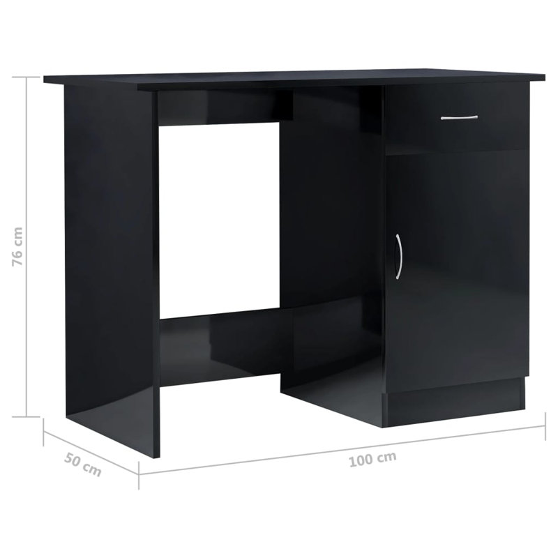 Desk Standing Computer Desk Office Desk with Drawer Engineered Wood, Gloss Black