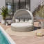Ensemble de canapé modulaire d'extérieur rond en rotin à deux tons avec auvent rétractable-873174952