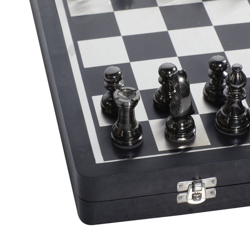 Ensemble de jeu d'échecs en métal noir avec compartiment de rangement Scheele