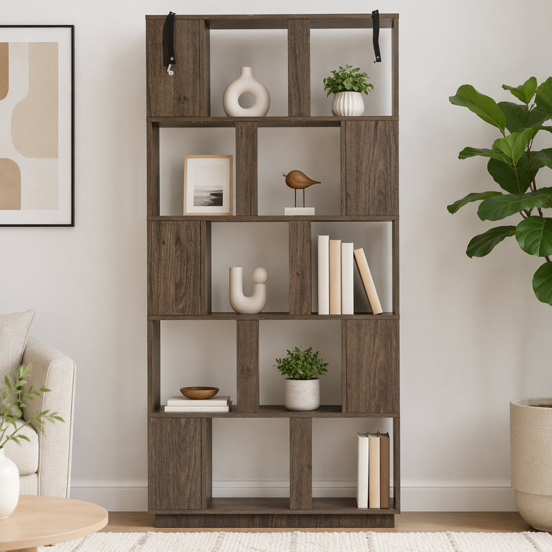 Bibliothèque de rangement ouverte à 5 niveaux L 31,5 "x H 64,56", Marron foncé