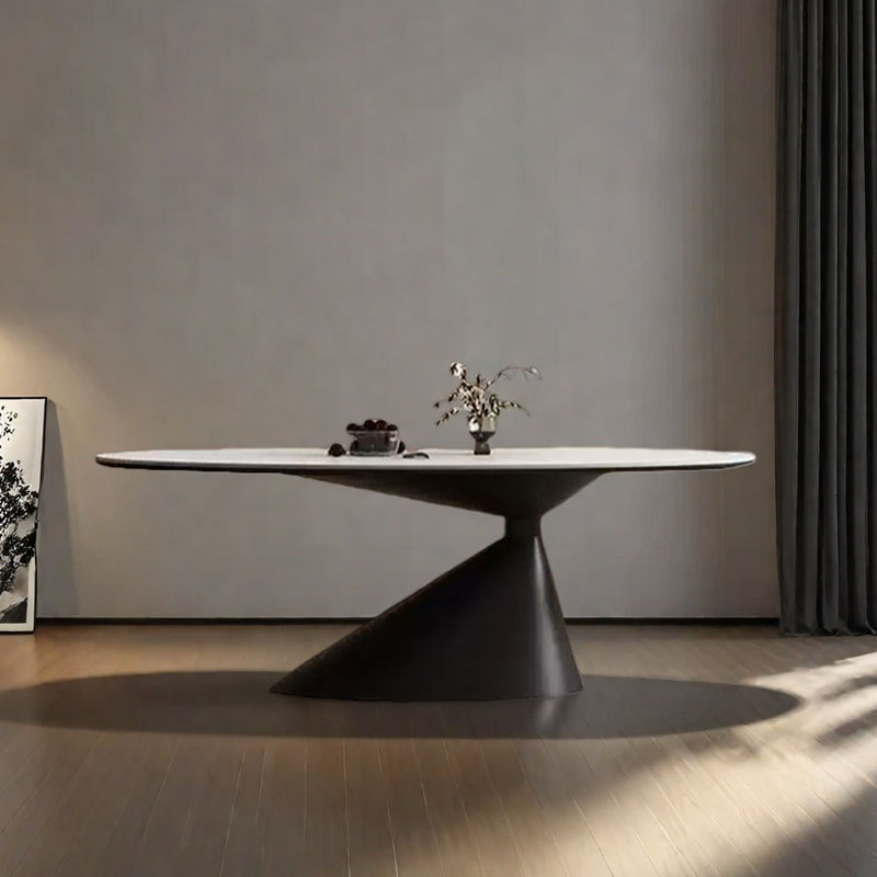 Table de salle à manger ovale en pierre frittée, H 29,53 po x L 78,74 po x l 39,37 po, Noir