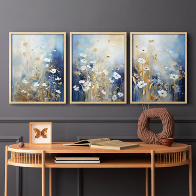 Étude florale série XC - ensemble de 3 estampes giclées encadrées - prêt à être accroché