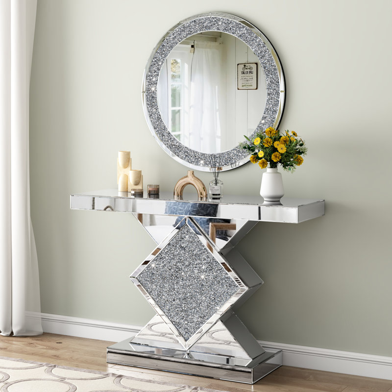 Console avec miroir rond 47 po Amla
