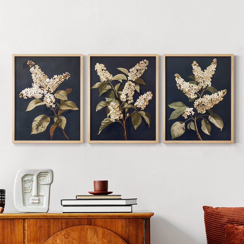 Étude florale, série L III, ensemble de 3 estampes numériques, prêt à accrocher, Encadré naturel, H 14 po x l 11 po