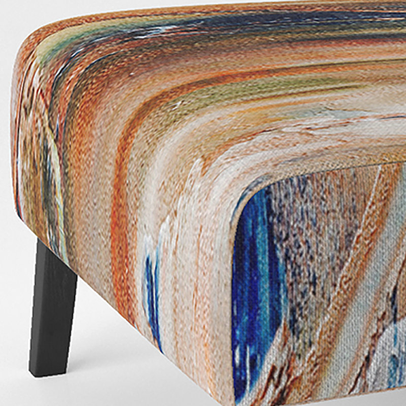 Fauteuil de chambre moderne rembourré en velours Brechta Vibrant Curve Design II, Orange / beige / bleu
