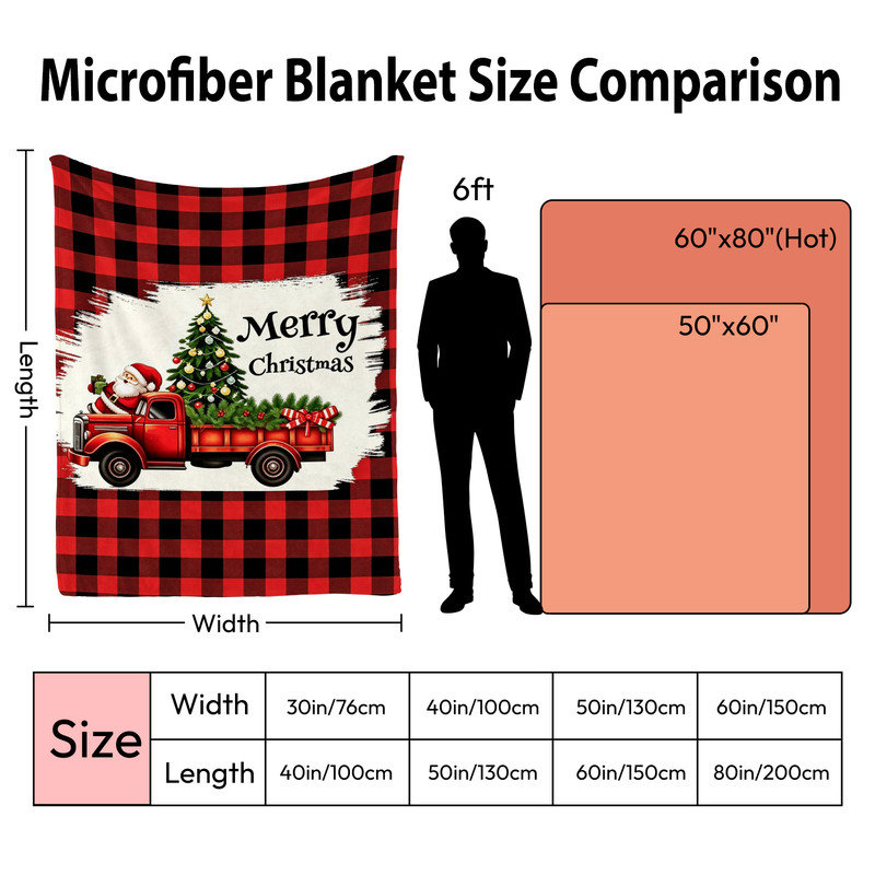 Plaid de Noël en flanelle polaire JYK, léger, respirant, doux et chaud en microfibre pelucheuse, 76 x 102 cm, motif à carreaux camion du Père Noël