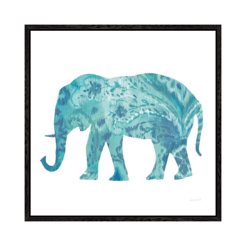 Boho Teal Elephant II 1 Piece Wall Art on Canvas, 93.98 cm H x 93.98 cm W, Black Framed