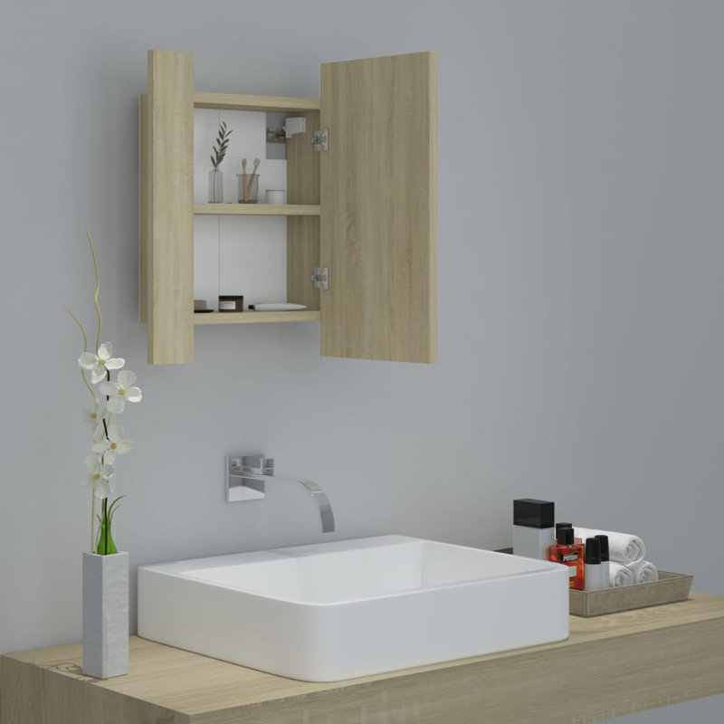 Engineered Wood Flat Wall Mirror, Oak, 14.6" x 35.4"