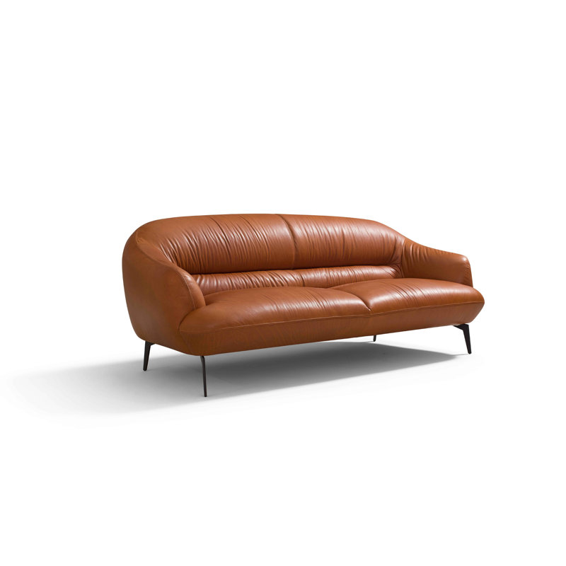 Leonia Cognac Leather Sofa, Brown, 34" H x 88" W x 38" D