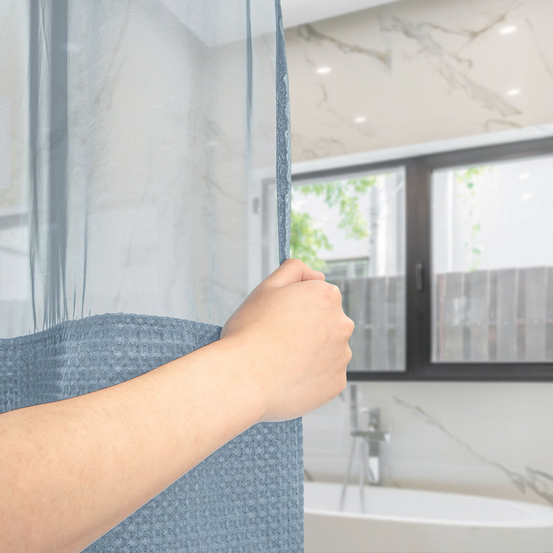 Rideau de douche Ramjani Waffle Weave, Bleu brouillard, H 74 po x l 71 po