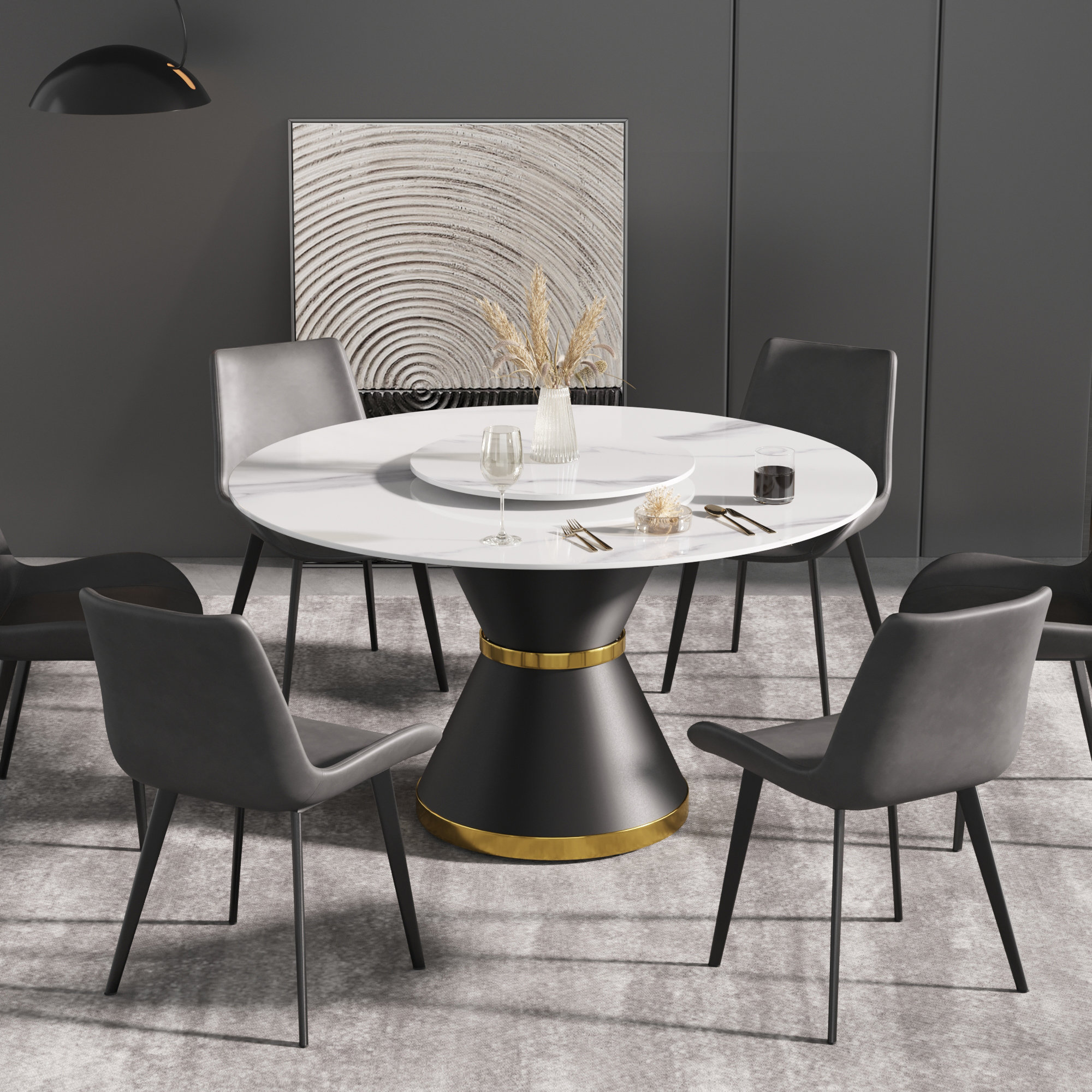 Brayden Studio Ryding Modern Round Sintered Stone Dining Table with ...