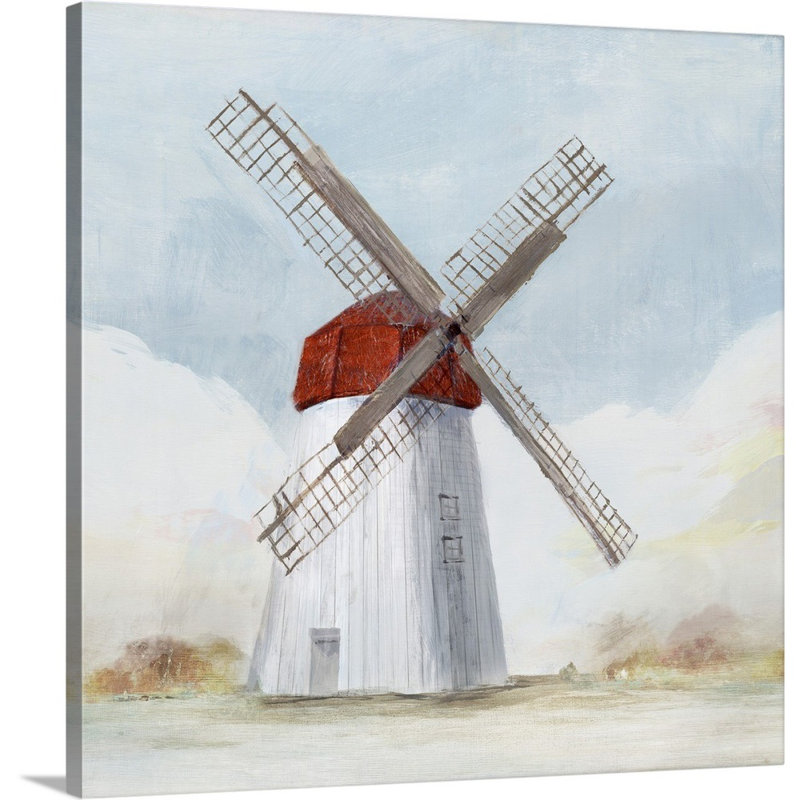 Reproduction d’art sur toile, "Red Windmill I" par Isabelle Z, H 20 po x l 20 po x P 1,25 po, Toile tendue