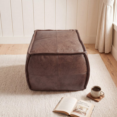 Elliona Square Top-Grain Leather Pouf Ottoman