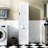 Elegant White Laundry Cabinet With Convenient Storage And Hanging Feature Efficient Organization Space