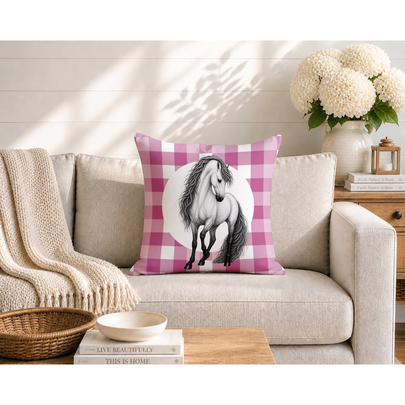 Coussin réversible Horse, 18 x 18, Magenta