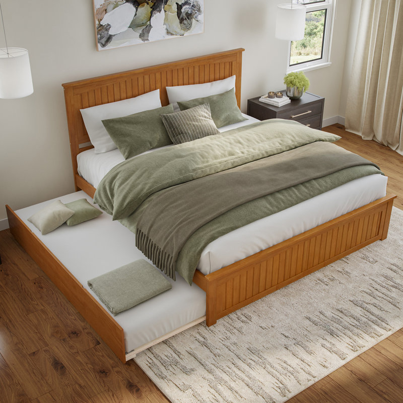  Nantucket Solid Wood Platform Bed with Matching Footboard & Trundle, Light Toffee, King