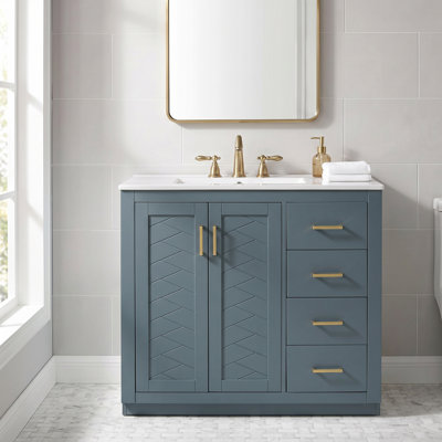 36inch Solid Wood+MDF Bathroom Vanity with Ceramic Sink Combo with 3 Drawers& Soft Closing Doors