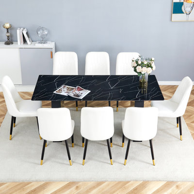 Table And Chair Set.Luxurious Style Tempered Glass Dining Set - 71"X35.4" WithPU Chairs.Bring A Comfortable Home Experience To The Kitchen, Bedroom, And Office.MDF Painting Table Legs.