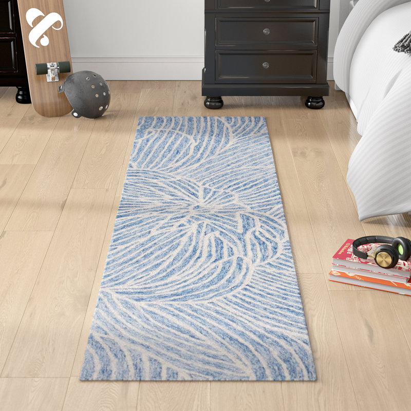 Tapis bleu / ivoire Aeryana 451, Tapis de couloir 2 pi 3 po x 9 pi