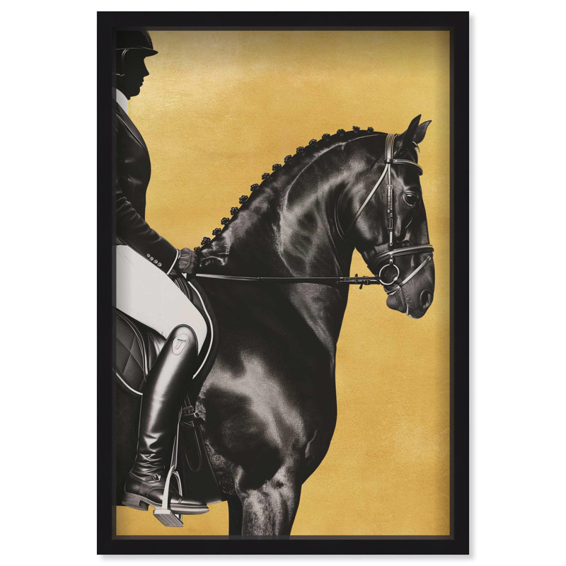 Oliver Gal Taming the Rhythm Gold I Horse - Leaf Framed Shadowbox Art, 56" H x 38" W, Black