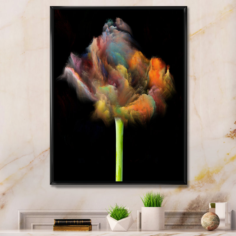 «Blooming Multicolor Fractal Flower», art mural moderne sur toile, H 40 po x l 30 po x P 1,5 po, Cadre flottant noir