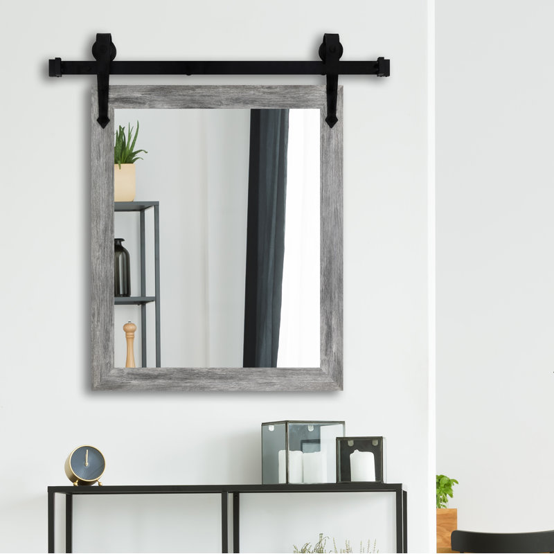 Lynd Engineered Wood Flat Mirror, 36" H x 30" W, Gray Barnwood