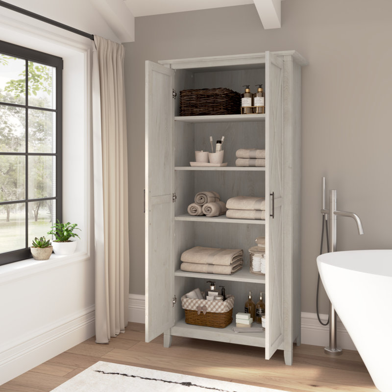 Huckins Engineered Wood Freestanding Bathroom Cabinet, Linen White Oak