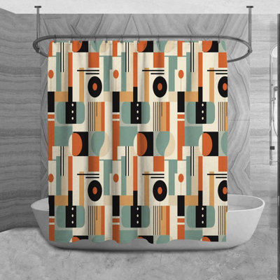 Mid Century Modern Shower Curtain Style Bath Mat Blue Bathroom Decor