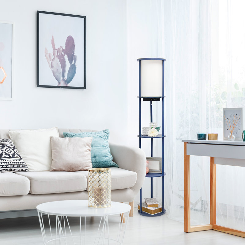 Baldrick 62.5'' Column Floor Lamp with USB and Outlet, Navy