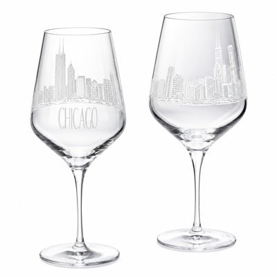 Verres à whisky et à vin gravés du ciel de Chicago - Cadeau haut de gamme