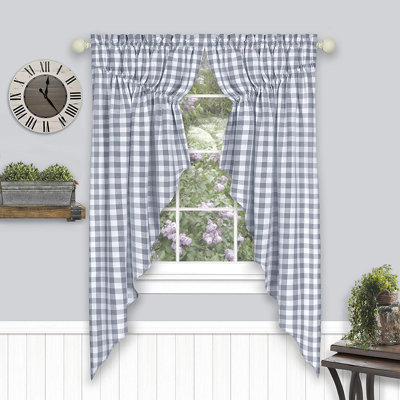 Andersonville Buffalo Plaid Gingham Checked Rod Pocket 2-Pack Gathered Window Swag Curtain