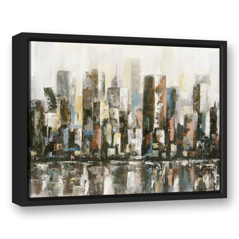 Paysage urbain réfléchissant - Peinture, Toile à cadre flottant noir, H 17,75 po x l 21,75 po x P 1,75 po