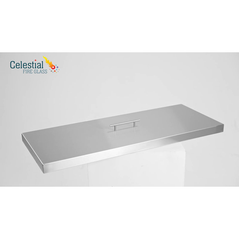 Stainless Steel Rectangular Fire Pit Cover with Handle, 39" x 15"